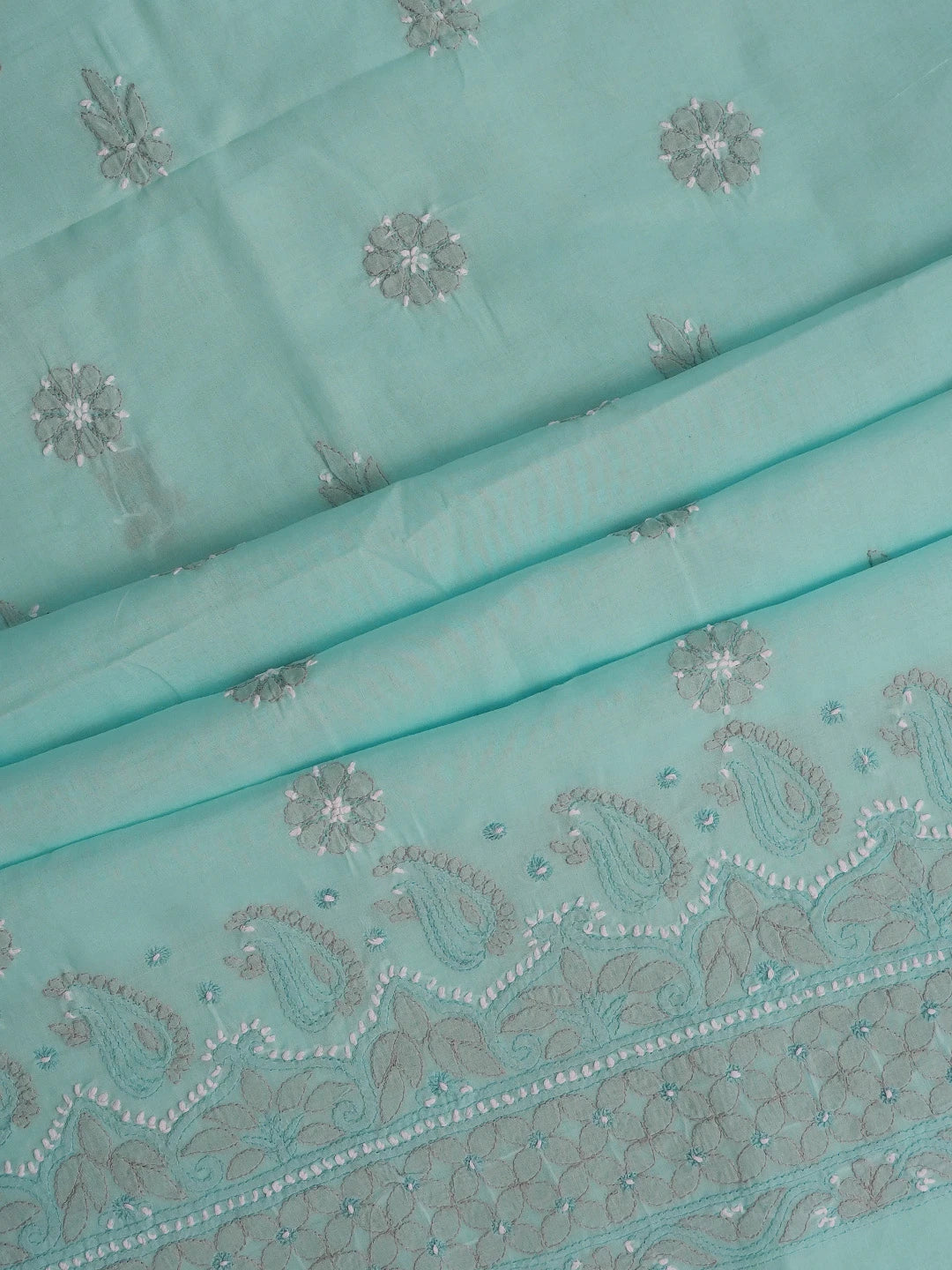 Ada Hand Embroidered Blue Cotton Lucknowi Chikankari Unstitched Suit Piece 01A724561