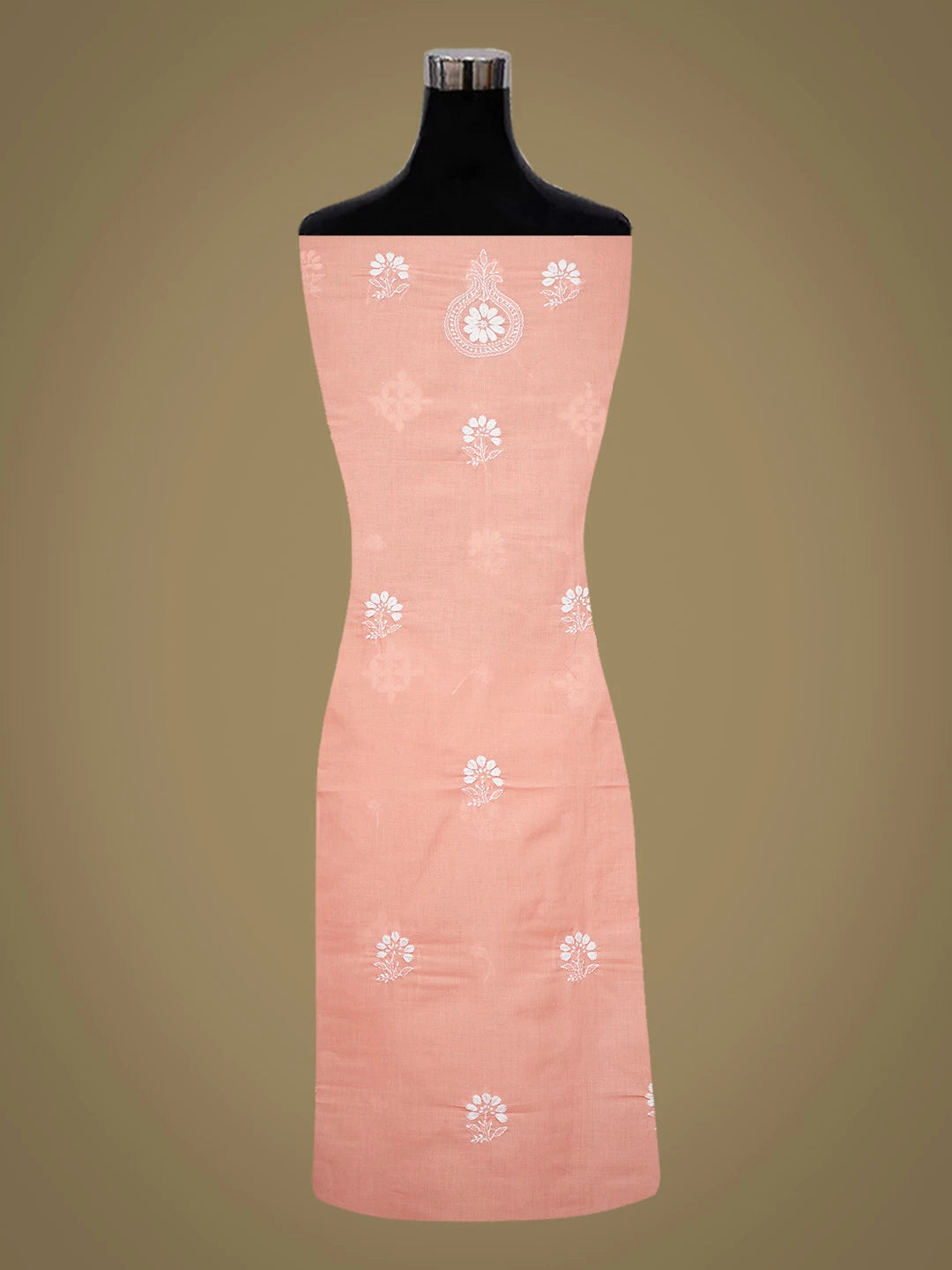 Ada Hand Embroidered Peach Cotton Lucknowi Chikankari Unstitched Kurta Piece 01A718446