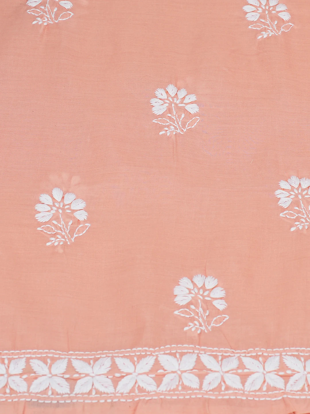 Ada Hand Embroidered Peach Cotton Lucknowi Chikankari Unstitched Kurta Piece 01A718446