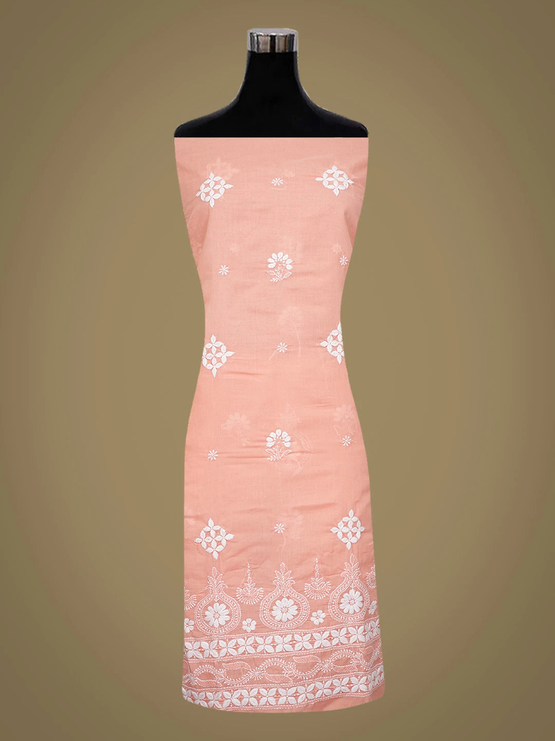 Ada Hand Embroidered Peach Cotton Lucknowi Chikankari Unstitched Kurta Piece 01A718446
