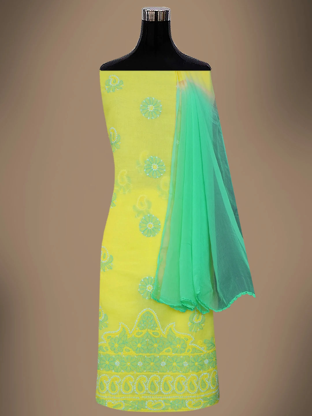 Ada Hand Embroidered Yellow Cotton Lucknowi Chikankari Unstitched Suit Piece 01A724550