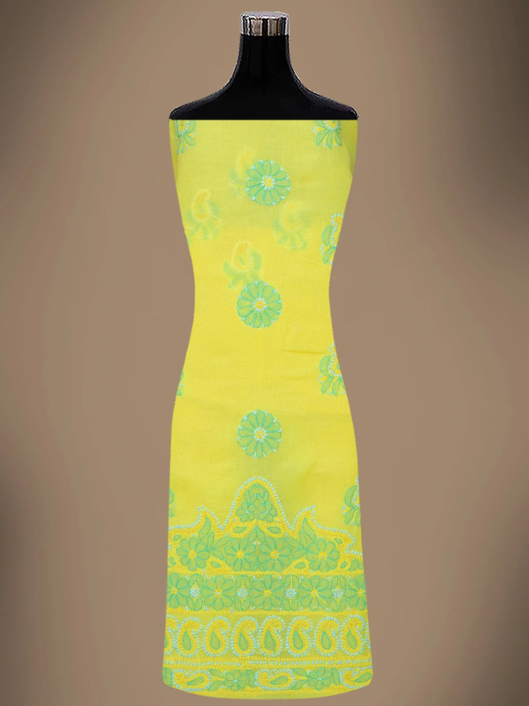 Ada Hand Embroidered Yellow Cotton Lucknowi Chikankari Unstitched Suit Piece 01A724550