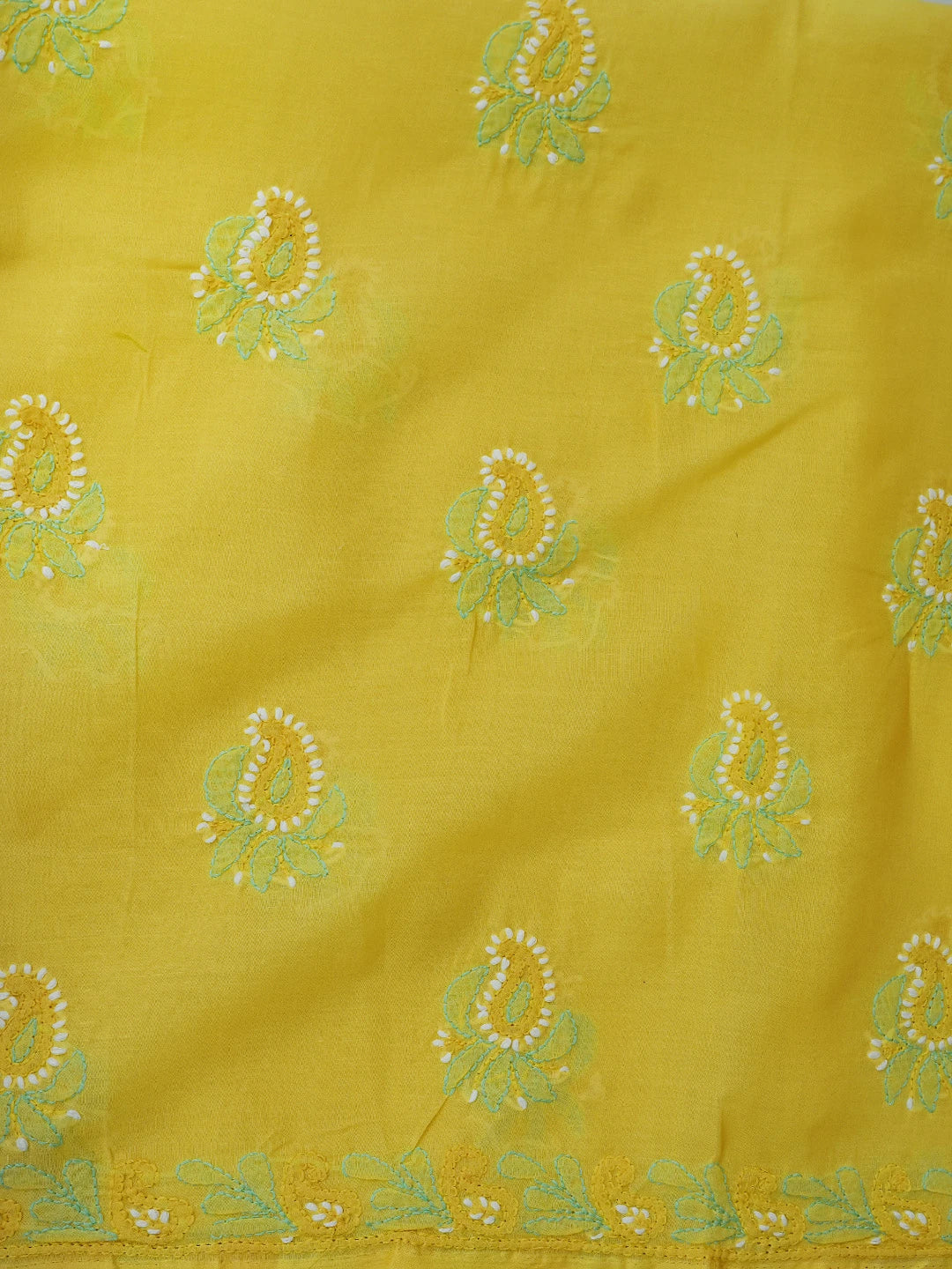 Ada Hand Embroidered Yellow Cotton Lucknowi Chikankari Unstitched Suit Piece 01A724550