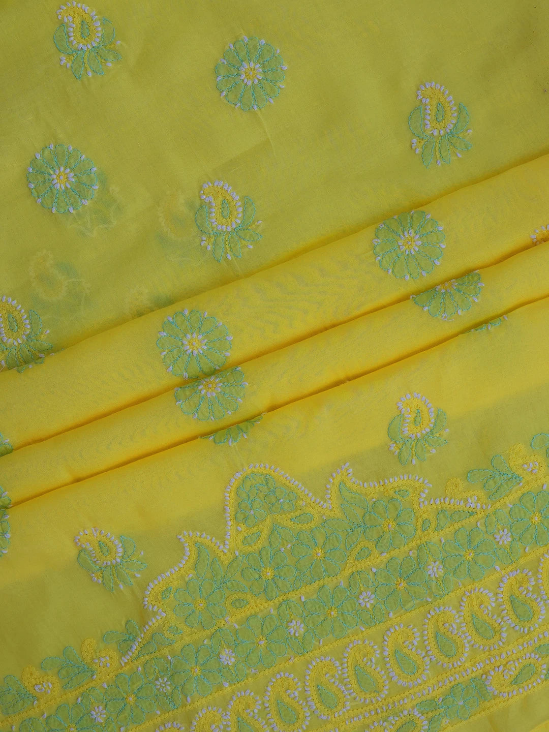 Ada Hand Embroidered Yellow Cotton Lucknowi Chikankari Unstitched Suit Piece 01A724550