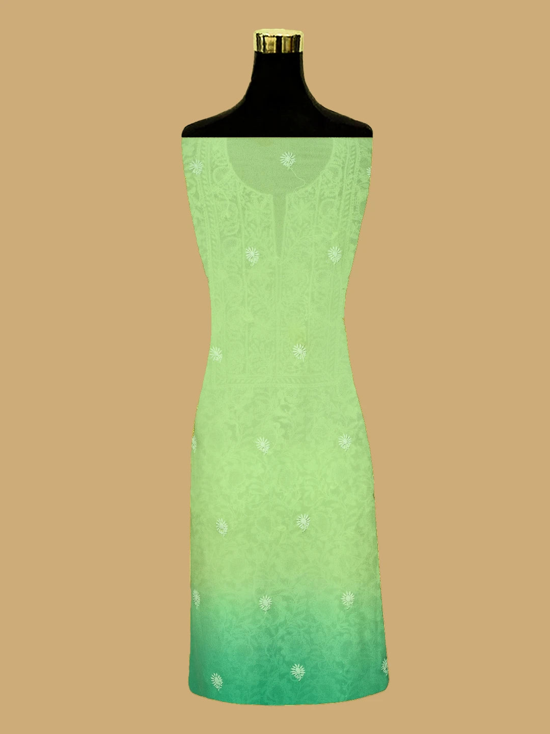 Ada Hand Embroidered Ombre Shade Of Lime Green And Sea Green Pure Georgette Lucknowi Chikankari Unstitched Kurta Dupatta Set 01A590714