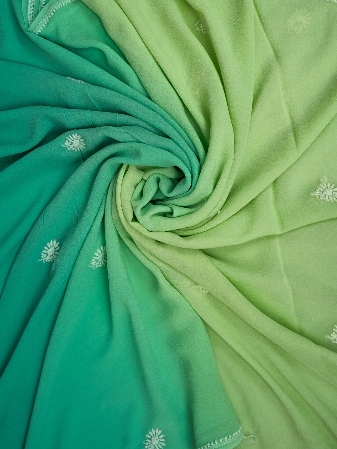 Ada Hand Embroidered Ombre Shade Of Lime Green And Sea Green Pure Georgette Lucknowi Chikankari Unstitched Kurta Dupatta Set 01A590714