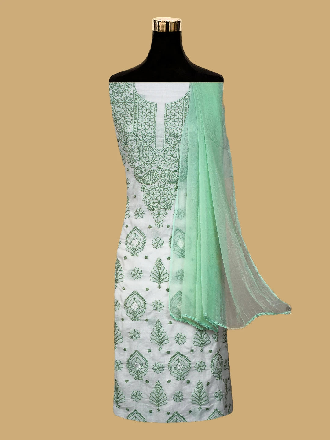 Ada Hand Embroidered White Cotton Lucknowi Chikankari Unstitched Suit Piece 01A715803