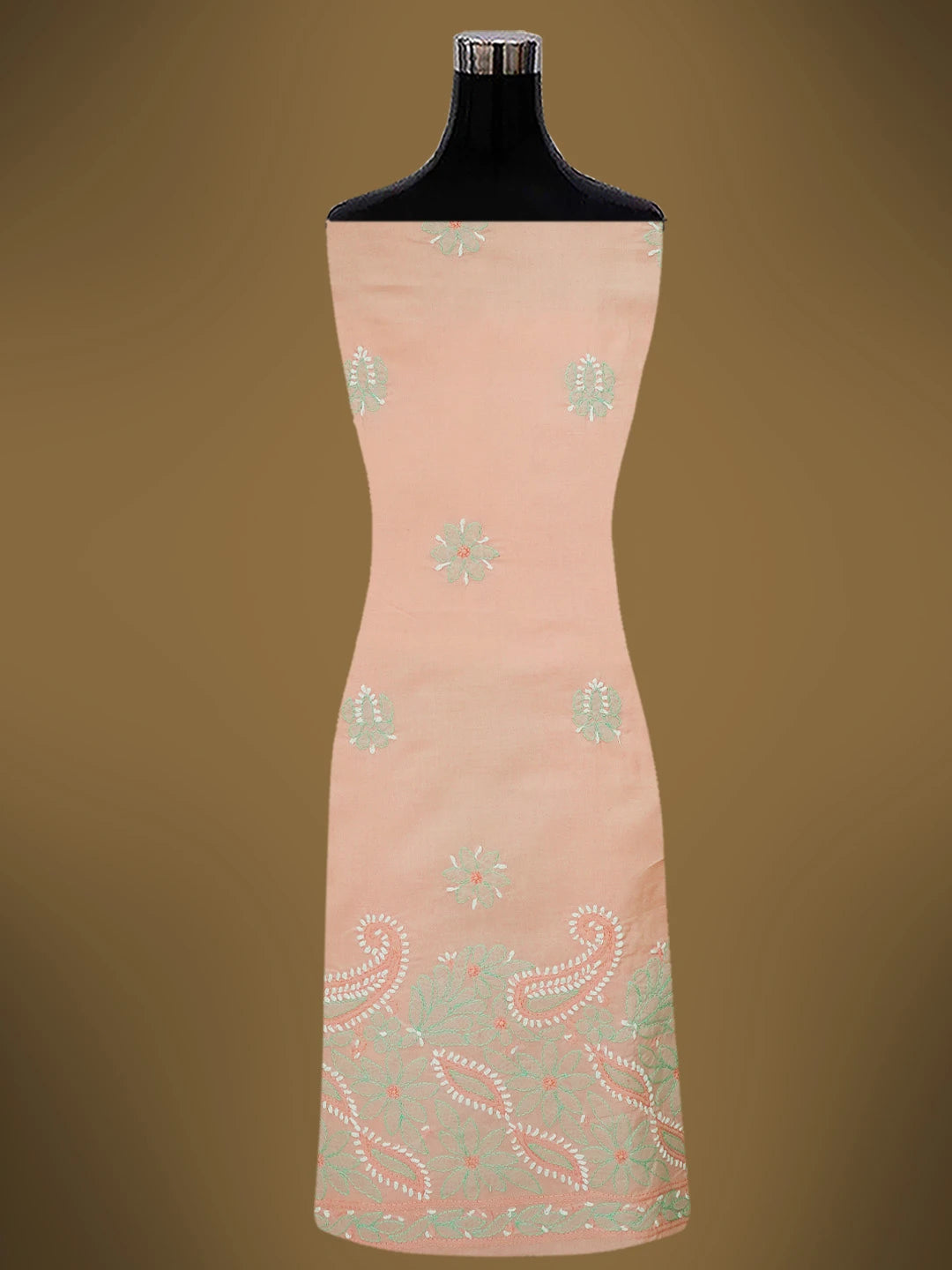 Ada Hand Embroidered Peach Cotton Lucknowi Chikankari Unstitched Suit Piece 01A724544