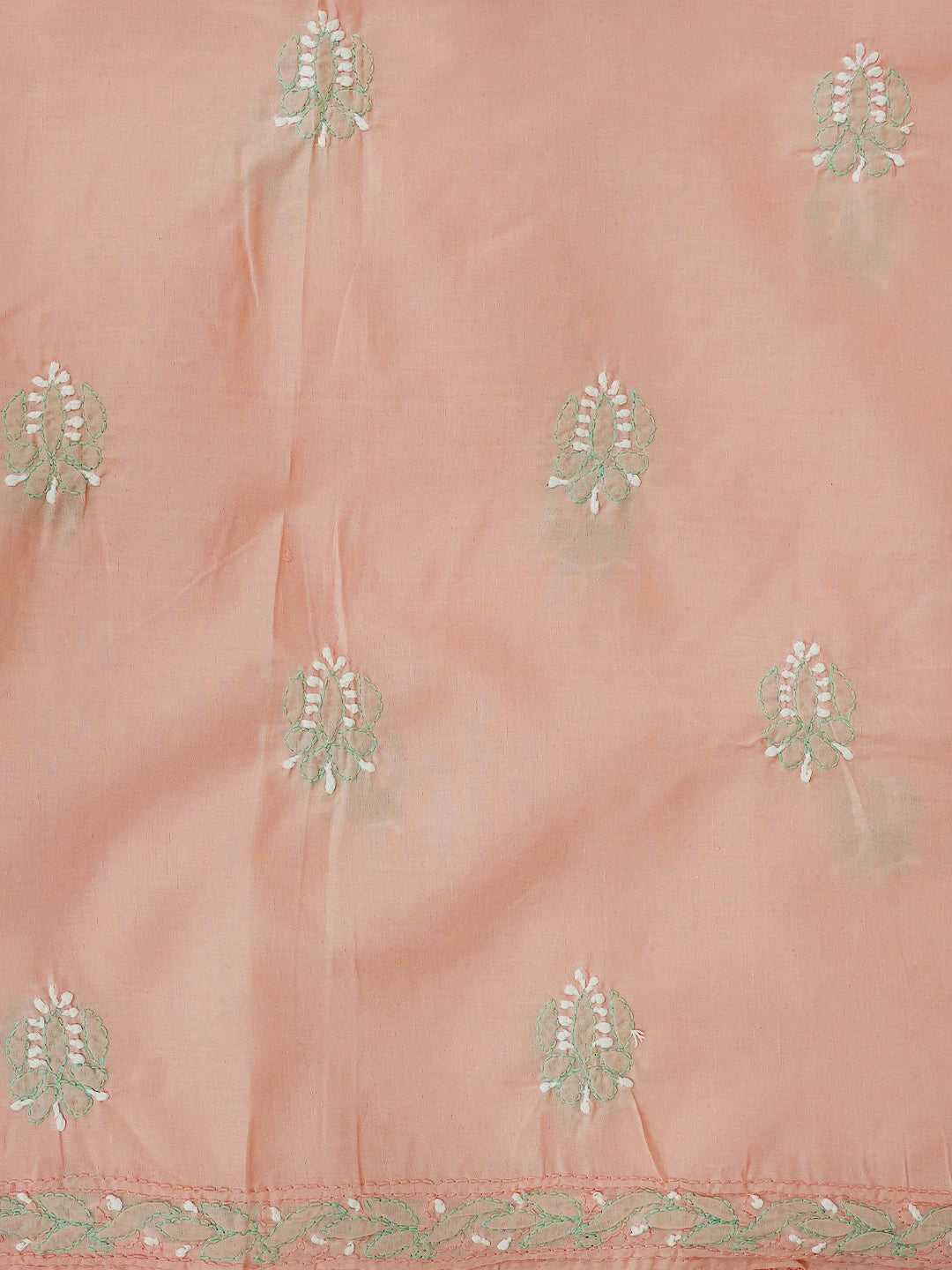 Ada Hand Embroidered Peach Cotton Lucknowi Chikankari Unstitched Suit Piece 01A724544