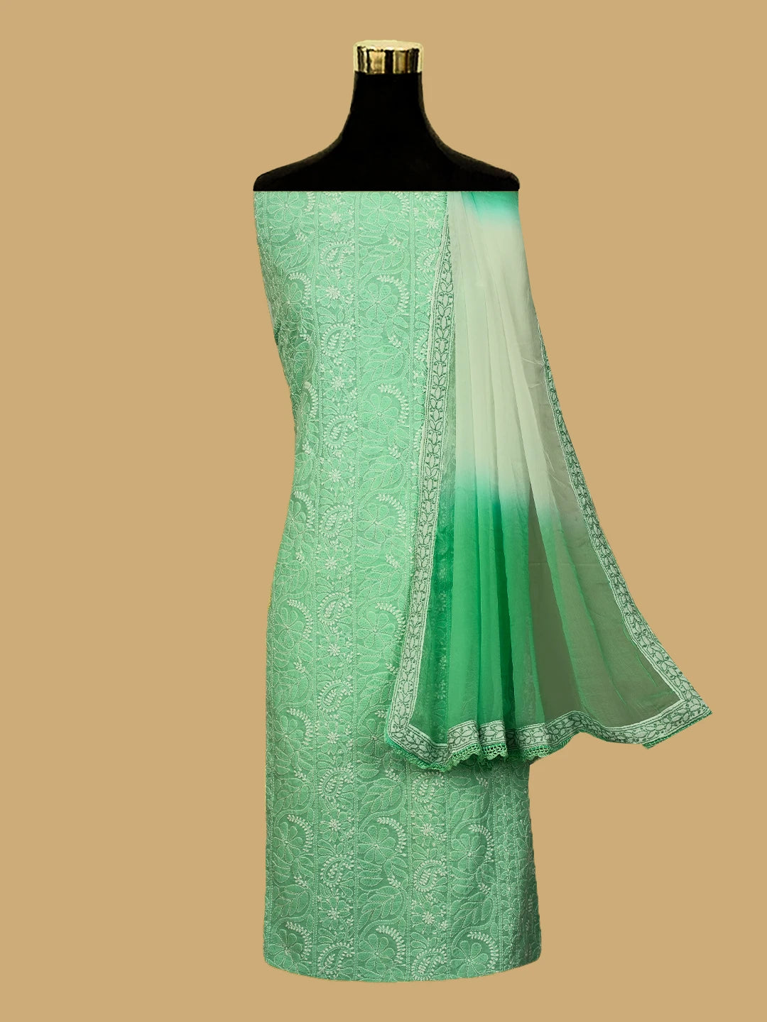 Ada Hand Embroidered Emerald Green Cotton Lucknowi Chikankari Unstitched Suit Piece 01A626791