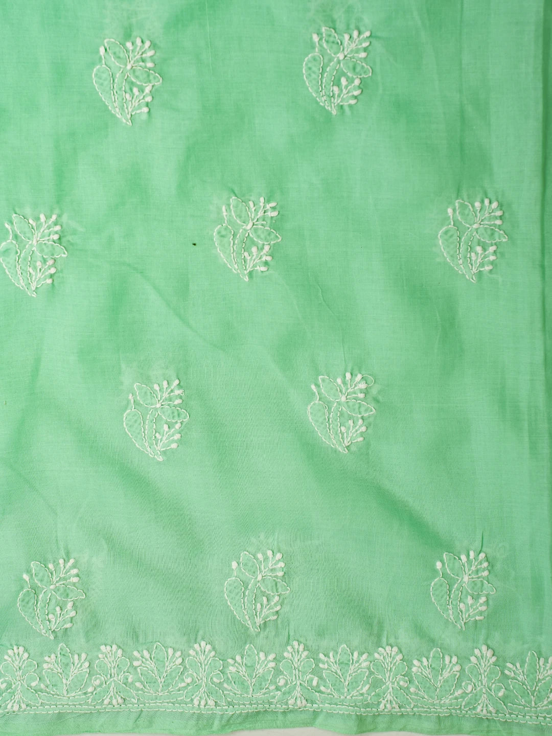 Ada Hand Embroidered Emerald Green Cotton Lucknowi Chikankari Unstitched Suit Piece 01A626791