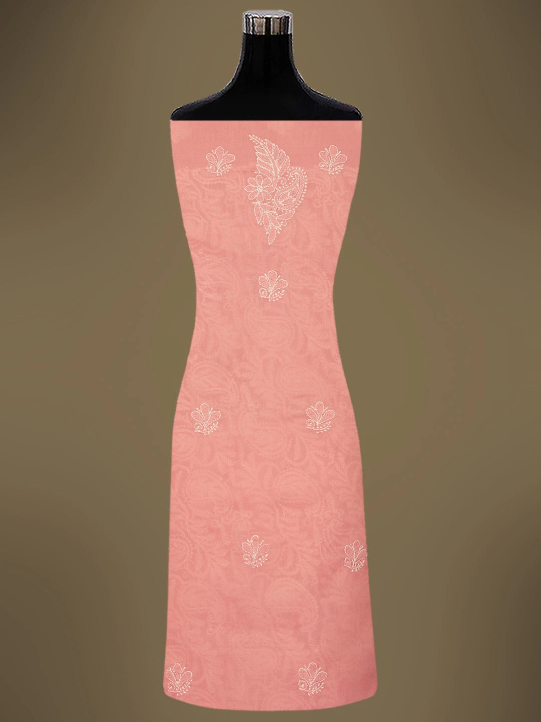 Ada Hand Embroidered Rose Pink Cotton Lucknowi Chikankari Unstitched Kurta Piece 01A724693