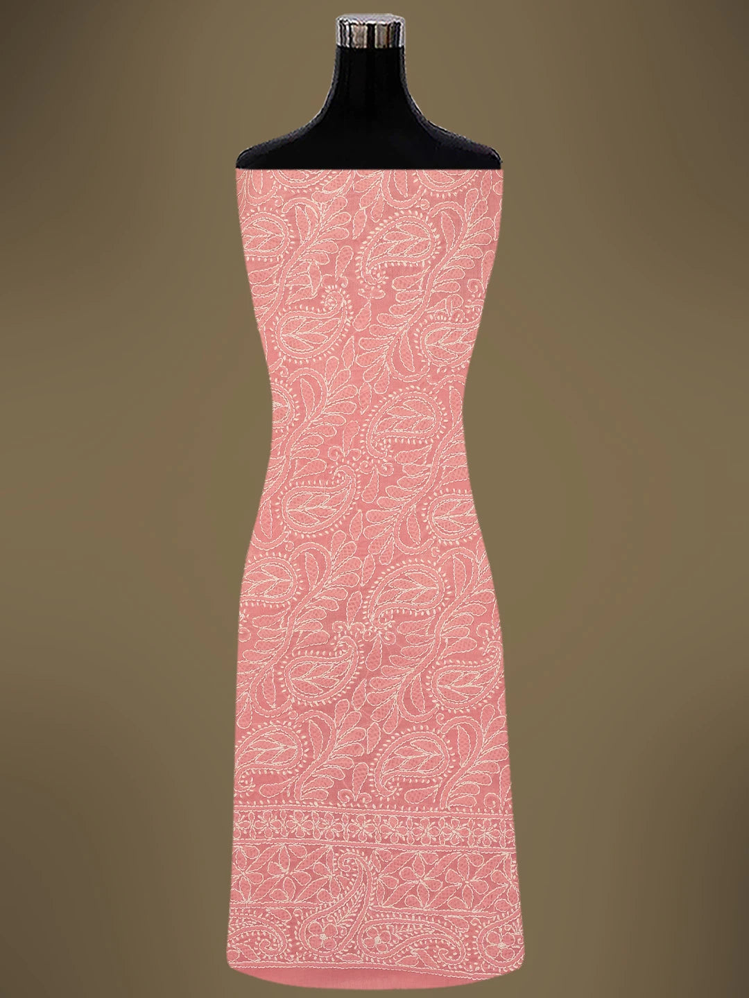 Ada Hand Embroidered Rose Pink Cotton Lucknowi Chikankari Unstitched Kurta Piece 01A724693