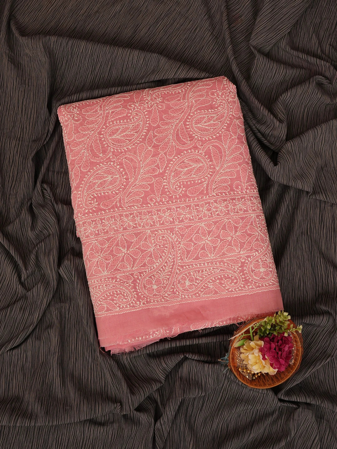 Ada Hand Embroidered Rose Pink Cotton Lucknowi Chikankari Unstitched Kurta Piece 01A724693