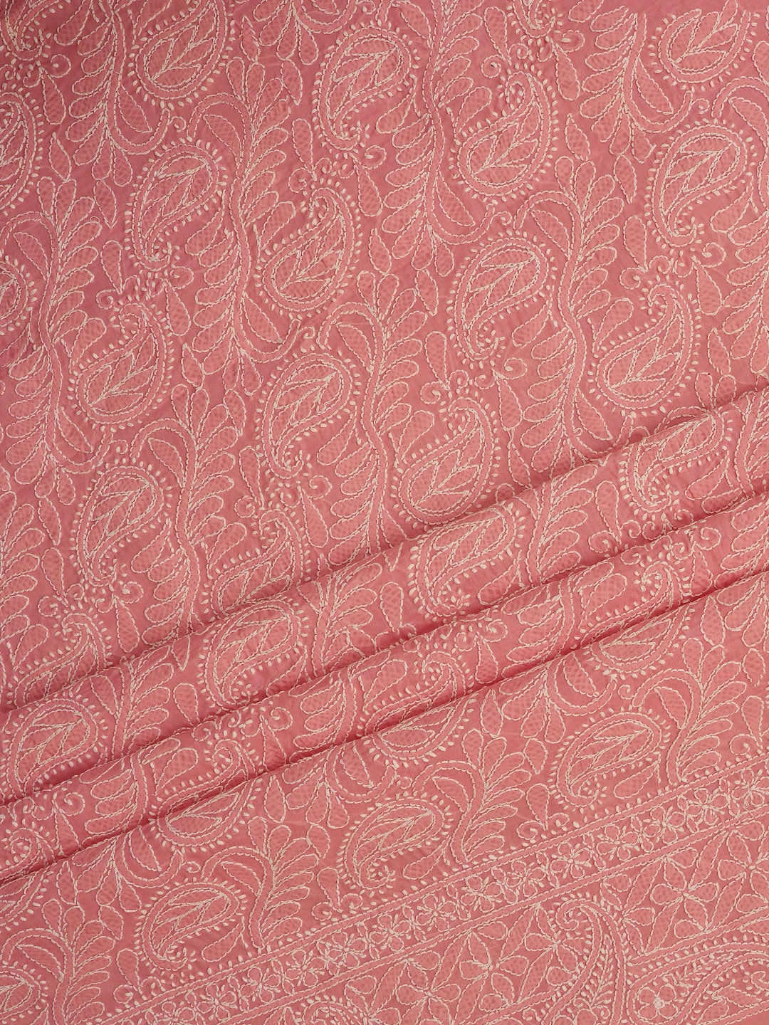 Ada Hand Embroidered Rose Pink Cotton Lucknowi Chikankari Unstitched Kurta Piece 01A724693