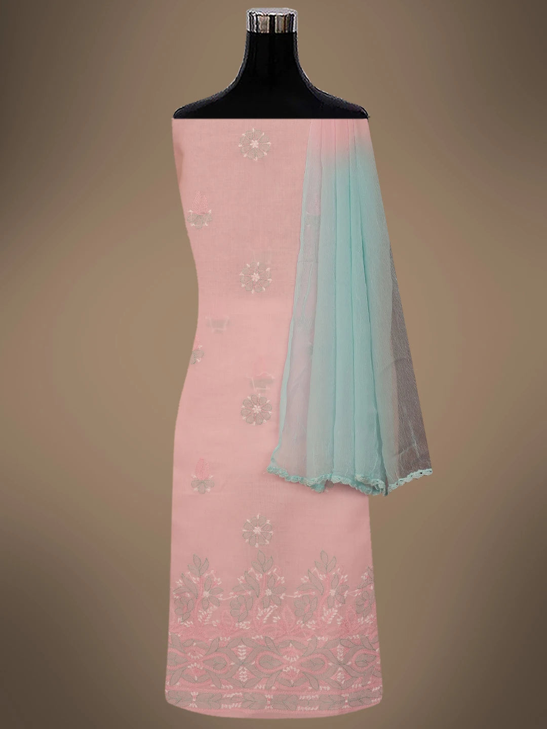 Ada Hand Embroidered Pink Cotton Lucknowi Chikankari Unstitched Suit Piece 01A724570