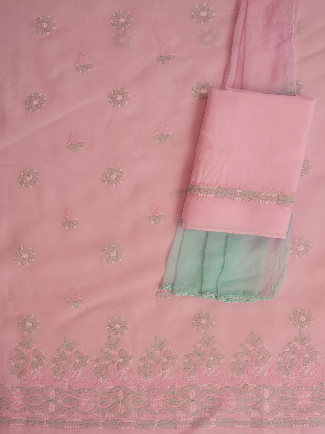 Ada Hand Embroidered Pink Cotton Lucknowi Chikankari Unstitched Suit Piece 01A724570