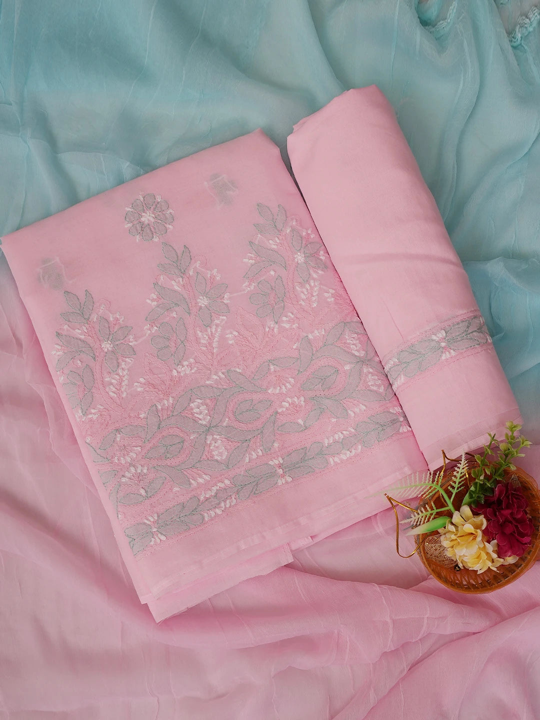 Ada Hand Embroidered Pink Cotton Lucknowi Chikankari Unstitched Suit Piece 01A724570