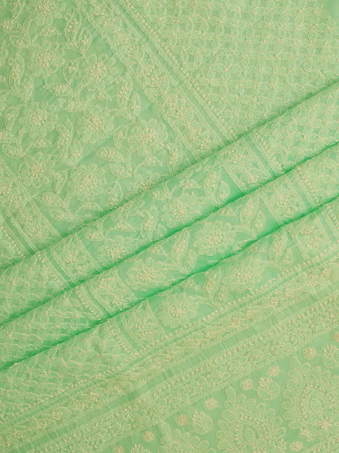 Ada Hand Embroidered Sea Green Cotton Lucknowi Chikankari Unstitched Kurta Piece 01A724705