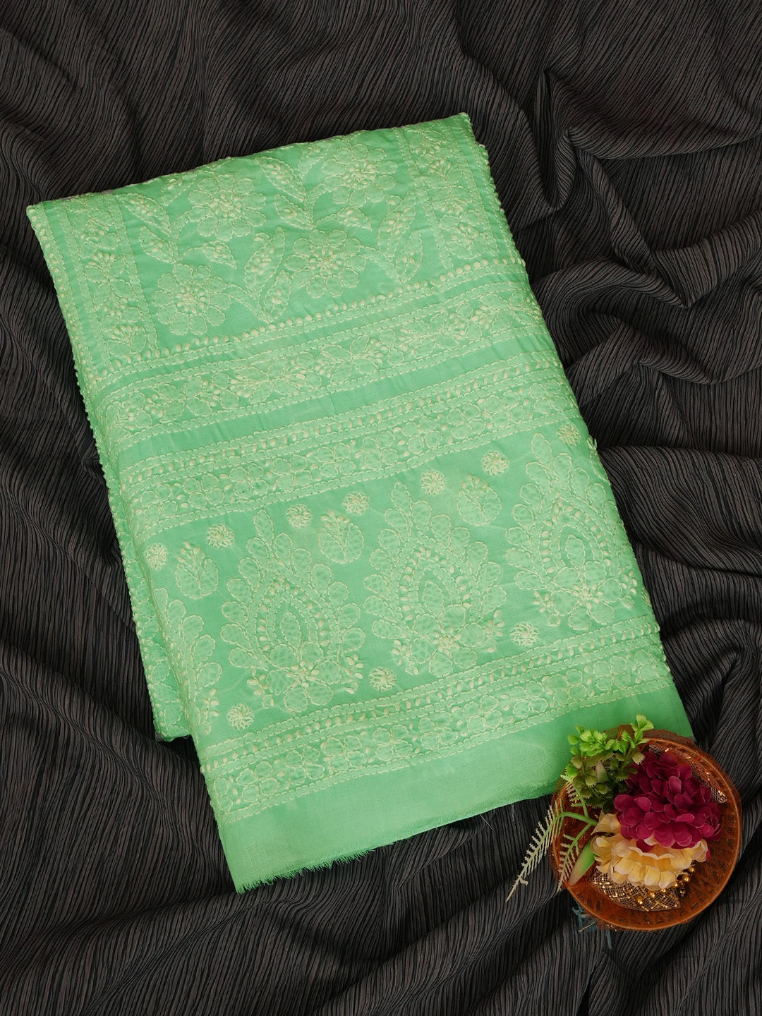 Ada Hand Embroidered Sea Green Cotton Lucknowi Chikankari Unstitched Kurta Piece 01A724705