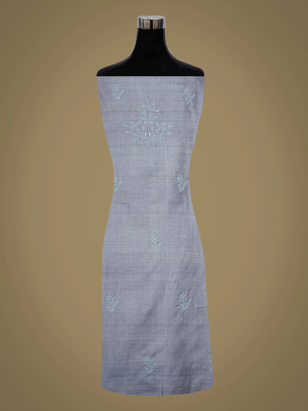 Ada Hand Embroidered Cool Grey Silk Lucknowi Chikankari Unstitched Kurta Dupatta Set 01A716268