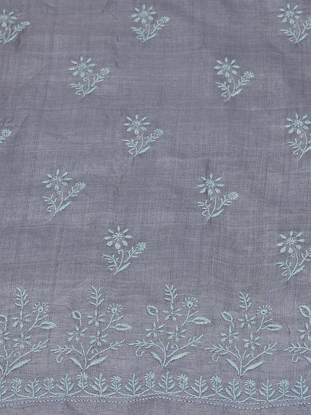 Ada Hand Embroidered Cool Grey Silk Lucknowi Chikankari Unstitched Kurta Dupatta Set 01A716268