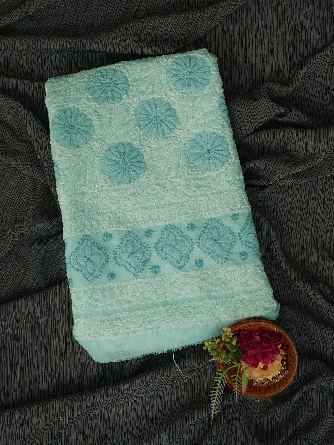Ada Hand Embroidered Light Blue Cotton Lucknowi Chikankari Unstitched Kurta Piece 01A724709