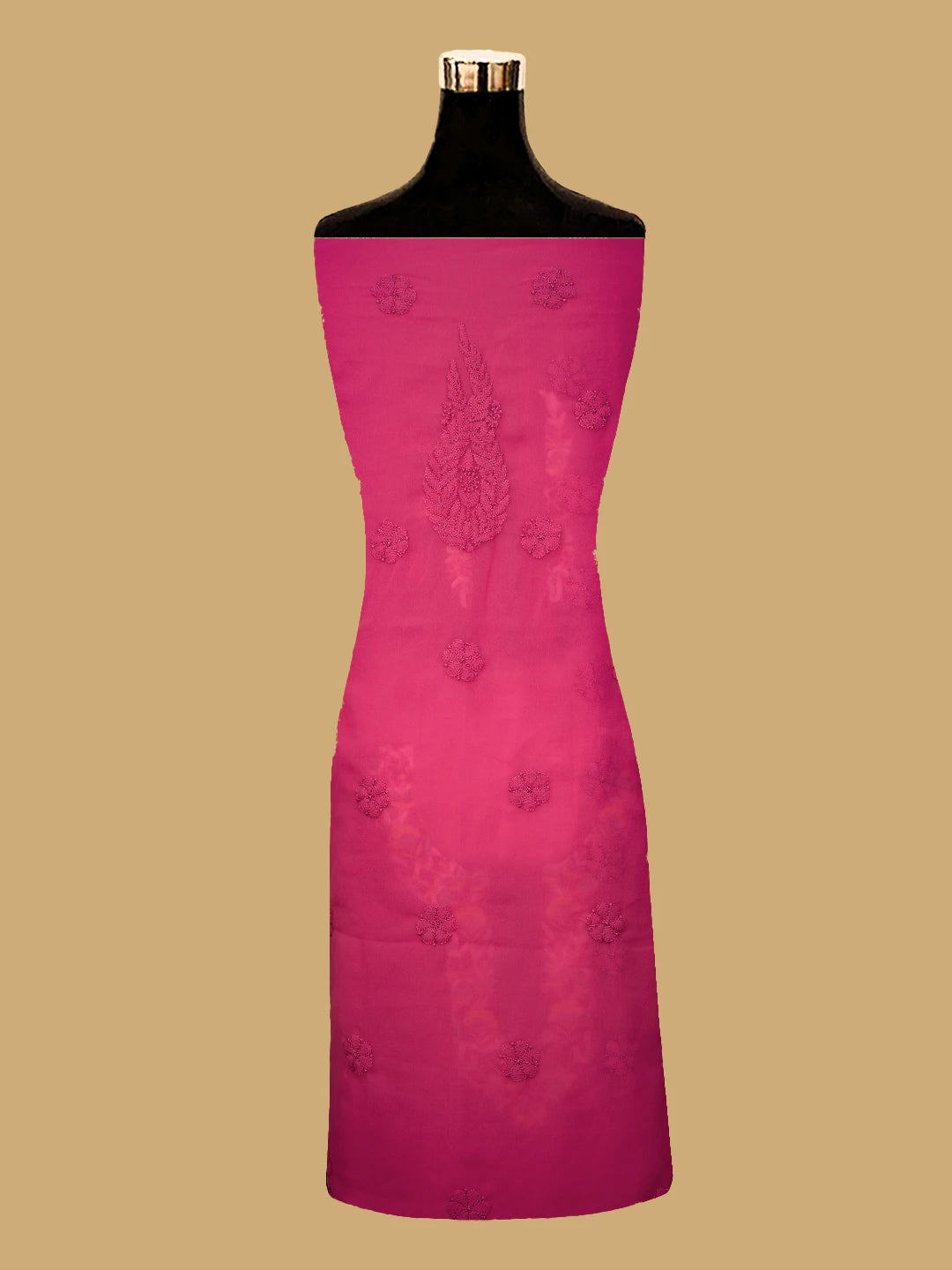 Ada Hand Embroidered Carrot Pink Georgette Lucknowi Chikankari Unstitched Suit Piece With Parsi Work 01A696770