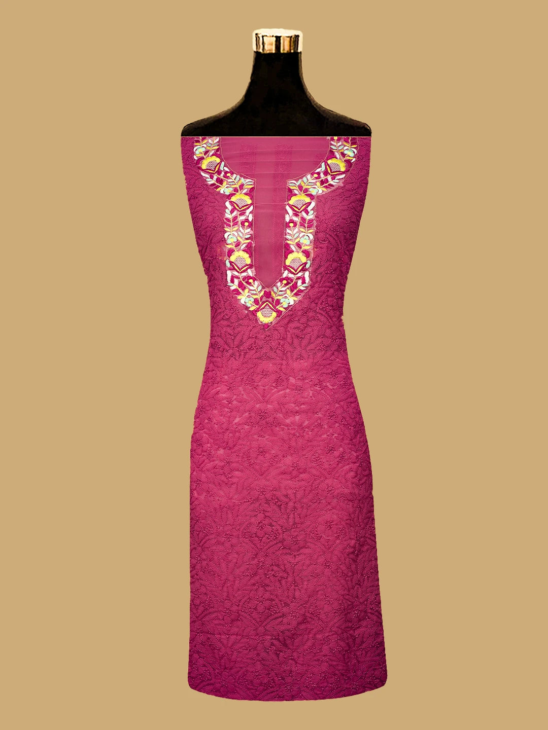 Ada Hand Embroidered Carrot Pink Georgette Lucknowi Chikankari Unstitched Suit Piece With Parsi Work 01A696770