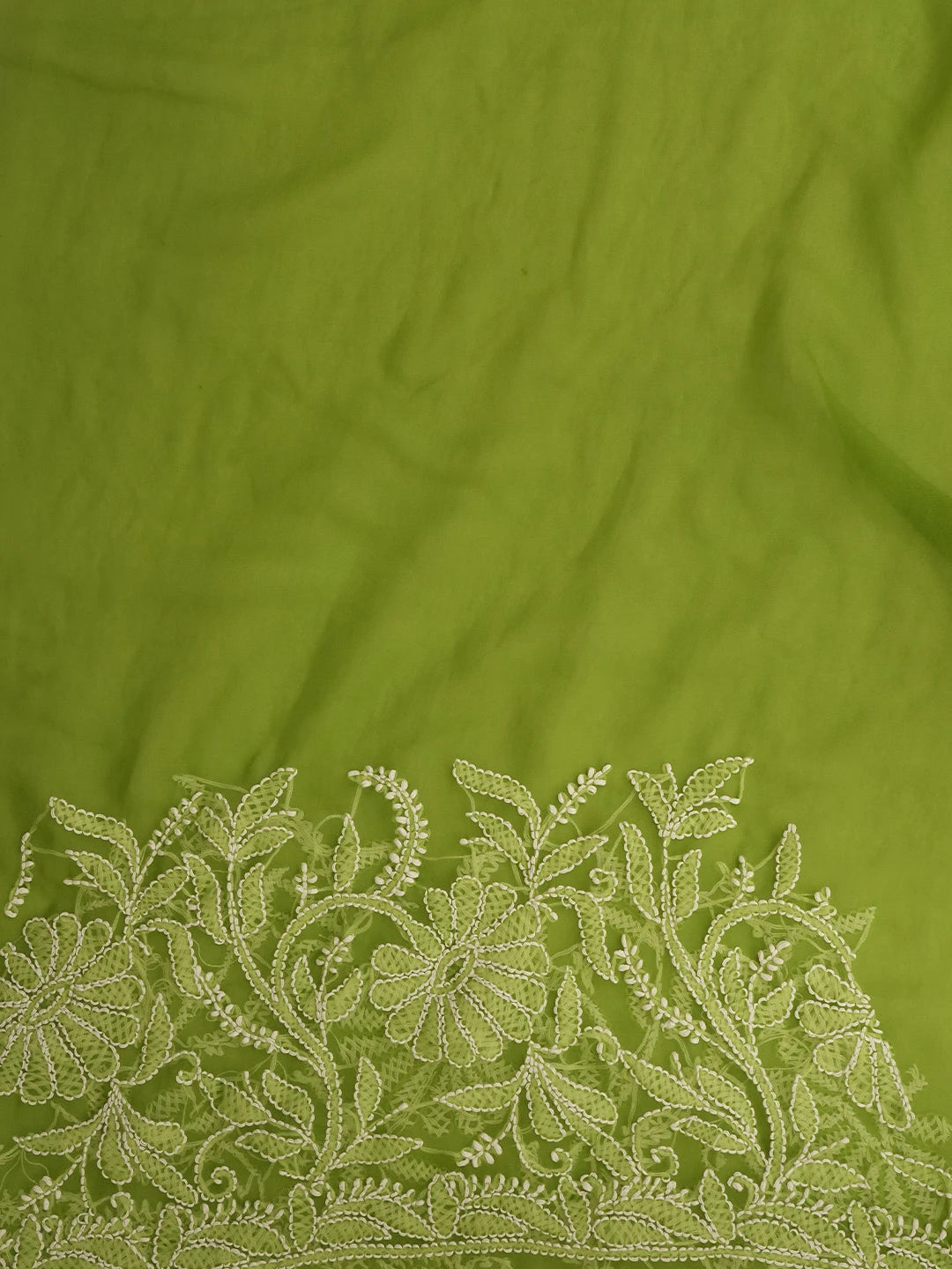 Ada Hand Embroidered Avacado Green Georgette Lucknowi Chikankari Saree with Blouse 01A725508