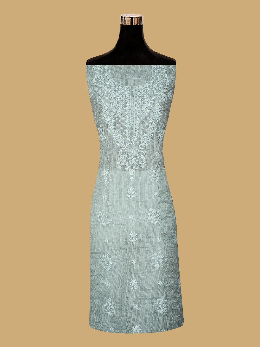 Ada Hand Embroidered French Grey Tissue Lucknowi Chikankari Unstitched Kurta Dupatta Set With Zari Work 01A726729