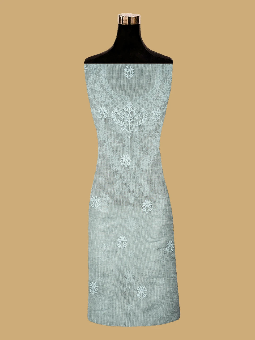 Ada Hand Embroidered French Grey Tissue Lucknowi Chikankari Unstitched Kurta Dupatta Set With Zari Work 01A726729