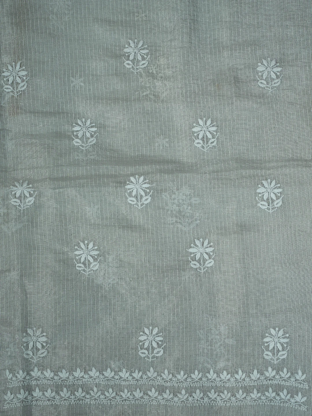 Ada Hand Embroidered French Grey Tissue Lucknowi Chikankari Unstitched Kurta Dupatta Set With Zari Work 01A726729