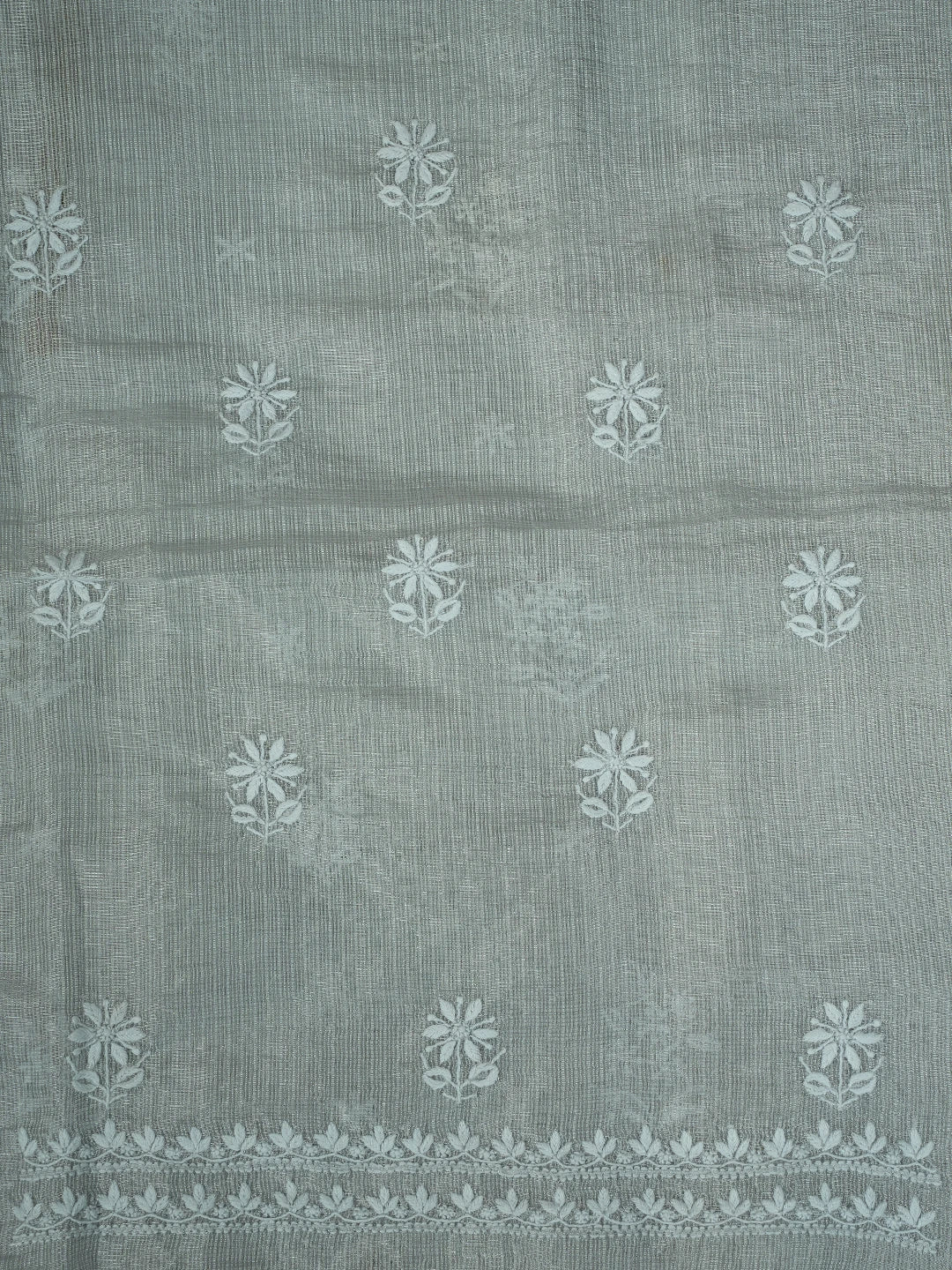Ada Hand Embroidered French Grey Tissue Lucknowi Chikankari Unstitched Kurta Dupatta Set With Zari Work 01A726729