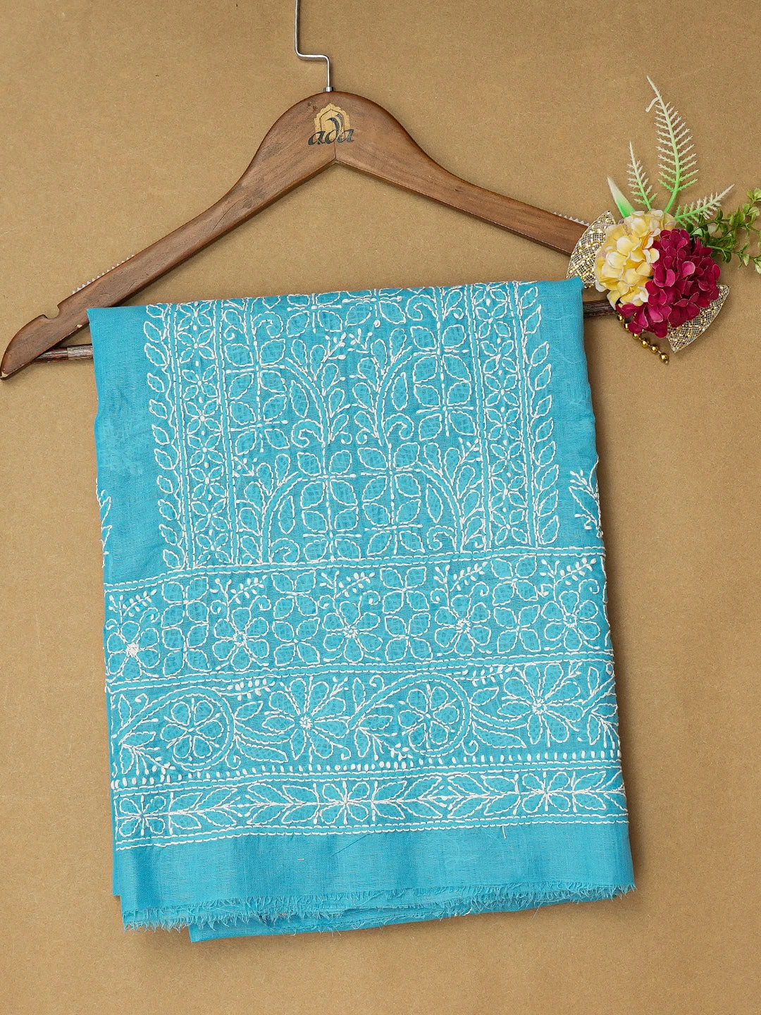 Ada Hand Embroidered Blue Cotton Lucknowi Chikankari Unstitched Kurta Piece 01A724648