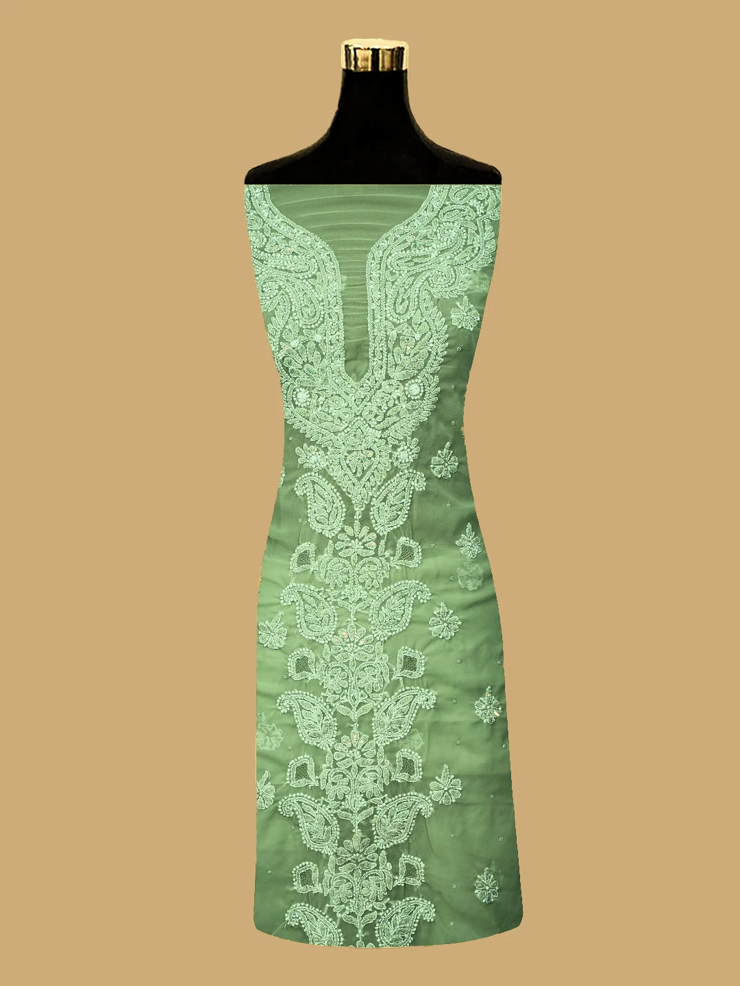 Ada Hand Embroidered Olive Green Georgette Lucknowi Chikankari Unstitched Suit Piece With Cutdana Work 01A696563