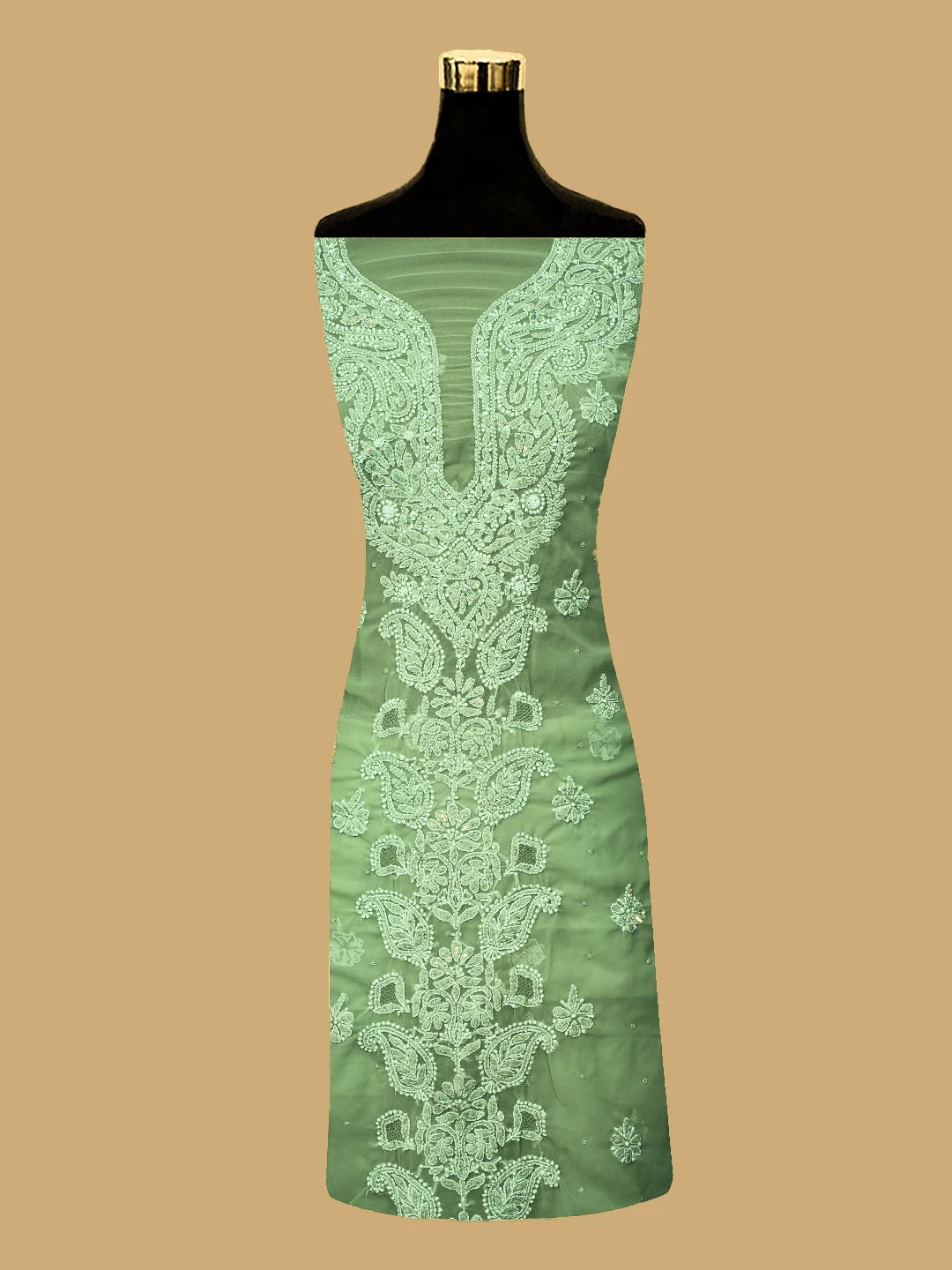 Ada Hand Embroidered Olive Green Georgette Lucknowi Chikankari Unstitched Suit Piece With Cutdana Work 01A696563