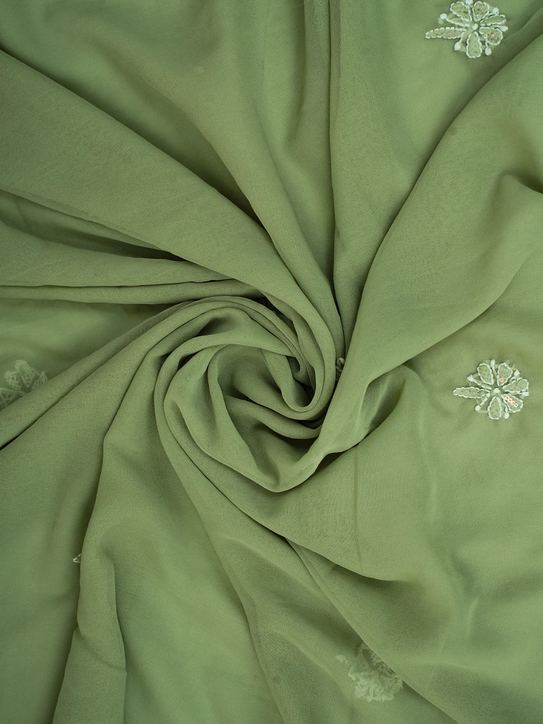 Ada Hand Embroidered Olive Green Georgette Lucknowi Chikankari Unstitched Suit Piece With Cutdana Work 01A696563