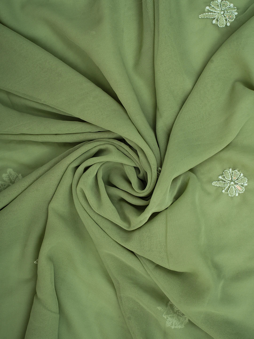 Ada Hand Embroidered Olive Green Georgette Lucknowi Chikankari Unstitched Suit Piece With Cutdana Work 01A696563