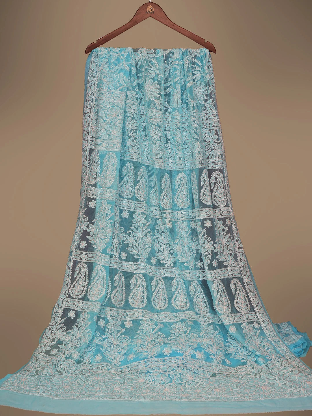 Ada Hand Embroidered Blue Georgette Lucknowi Chikankari Saree With Blouse 01A725495