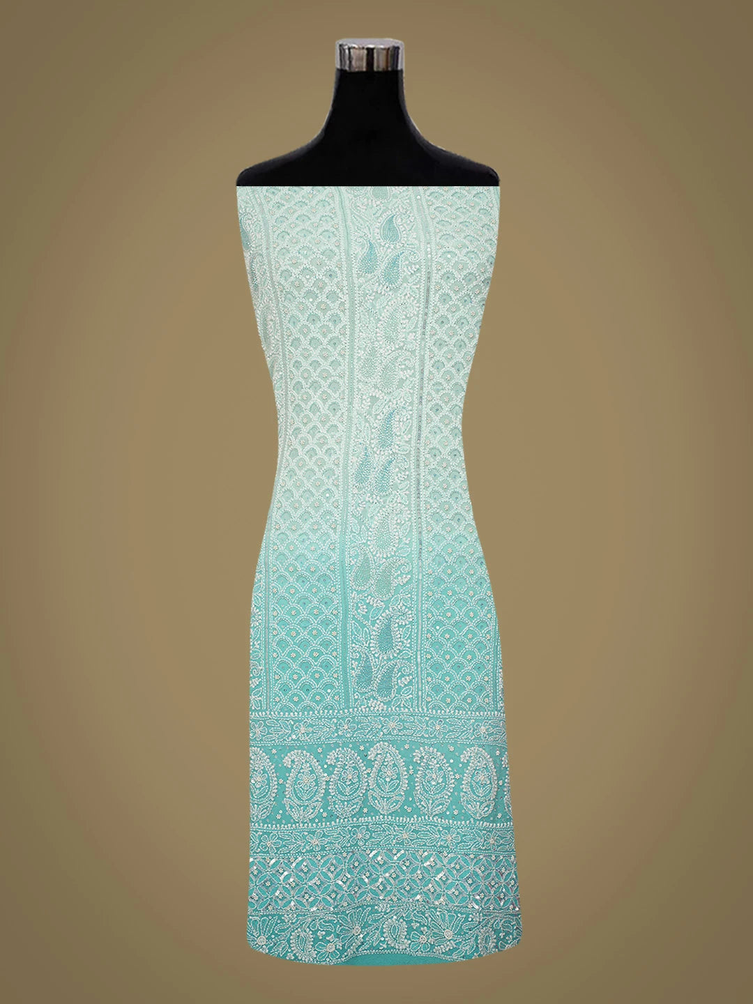 Ada Hand Embroidered Blue Pure Georgette Lucknowi Chikankari Unstitched Kurta Dupatta Set With Cutdana Work 01A364440