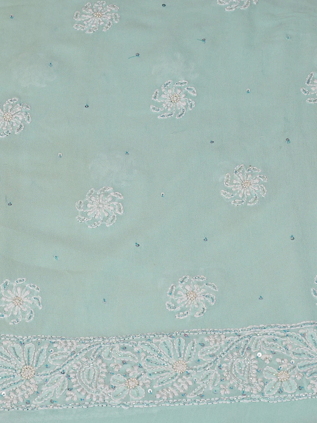 Ada Hand Embroidered Blue Pure Georgette Lucknowi Chikankari Unstitched Kurta Dupatta Set With Cutdana Work 01A364440