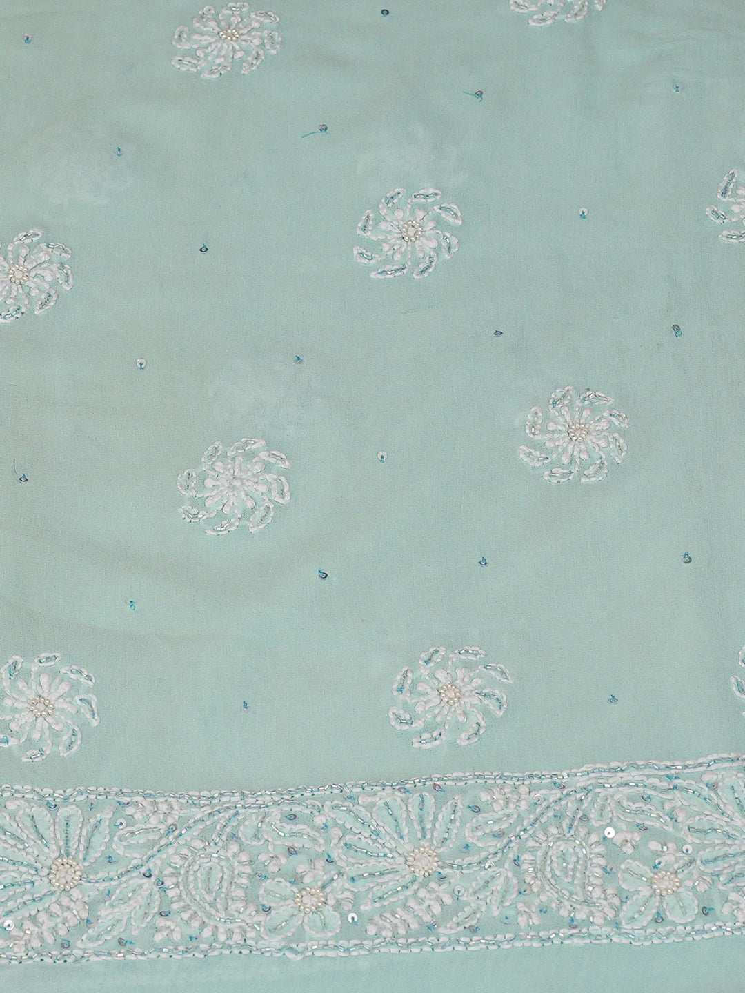 Ada Hand Embroidered Blue Pure Georgette Lucknowi Chikankari Unstitched Kurta Dupatta Set With Cutdana Work 01A364440