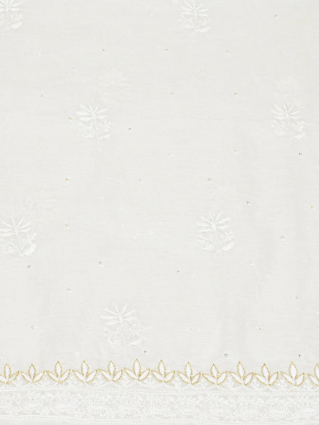 Ada Hand Embroidered White Chanderi Lucknowi Chikankari Unstitched Kurta Dupatta Set With Cutdana Work 01A721000