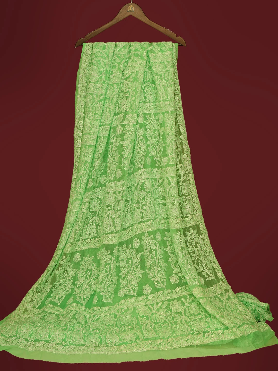 Ada Hand Embroidered Screamin' Green Georgette Lucknowi Chikankari Saree With Blouse 01A725511