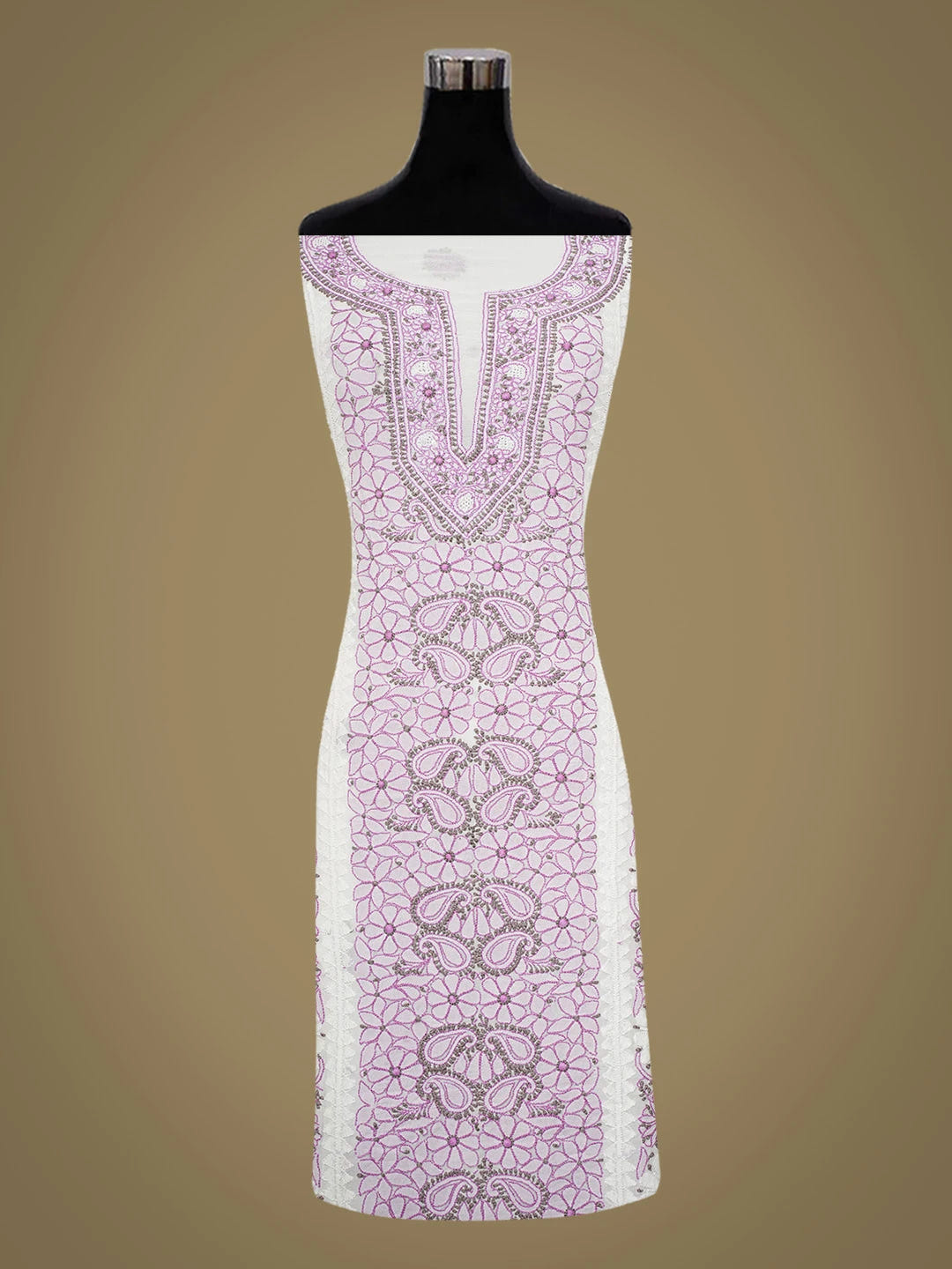 Ada Hand Embroidered White Viscose Georgette Lucknowi Chikankari Unstitched Kurta Piece 01A635388