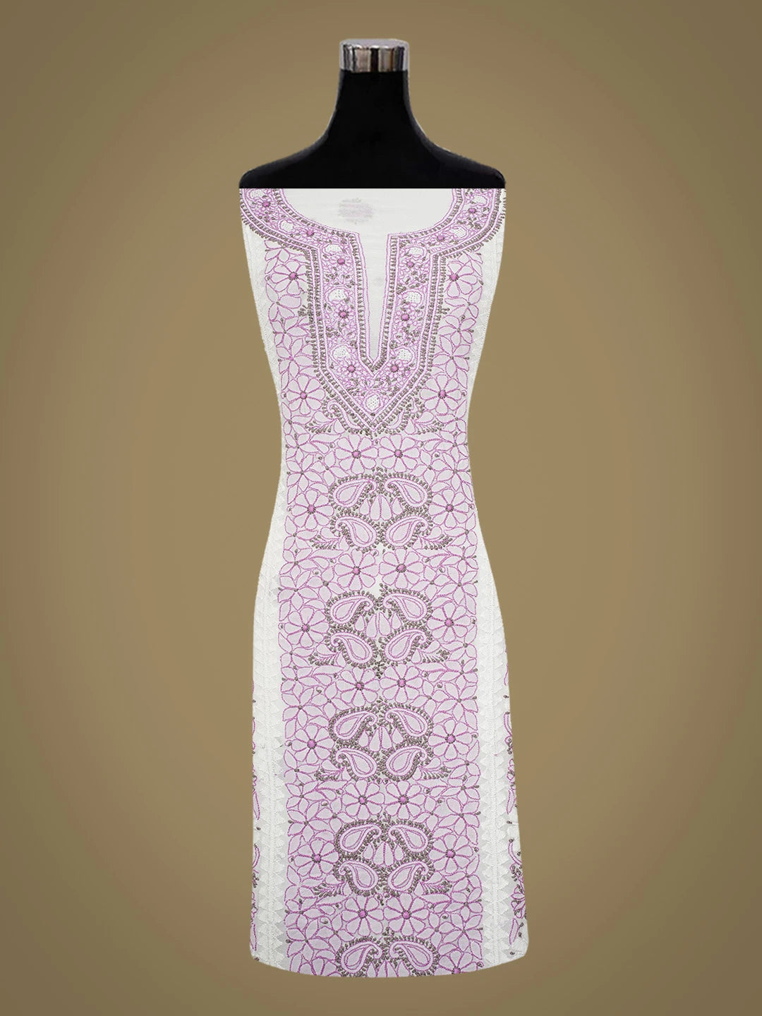 Ada Hand Embroidered White Viscose Georgette Lucknowi Chikankari Unstitched Kurta Piece 01A635388