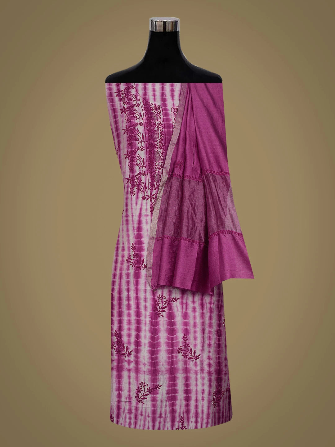 Ada Hand Embroidered Purple Silk Lucknowi Chikankari Unstitched Kurta Dupatta Set 01A665281