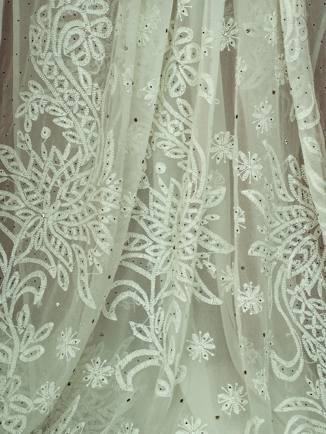 Ada Hand Embroidered Ivory White Georgette Lucknowi Chikankari Saree and Blouse With Mukaish Work 01A457872