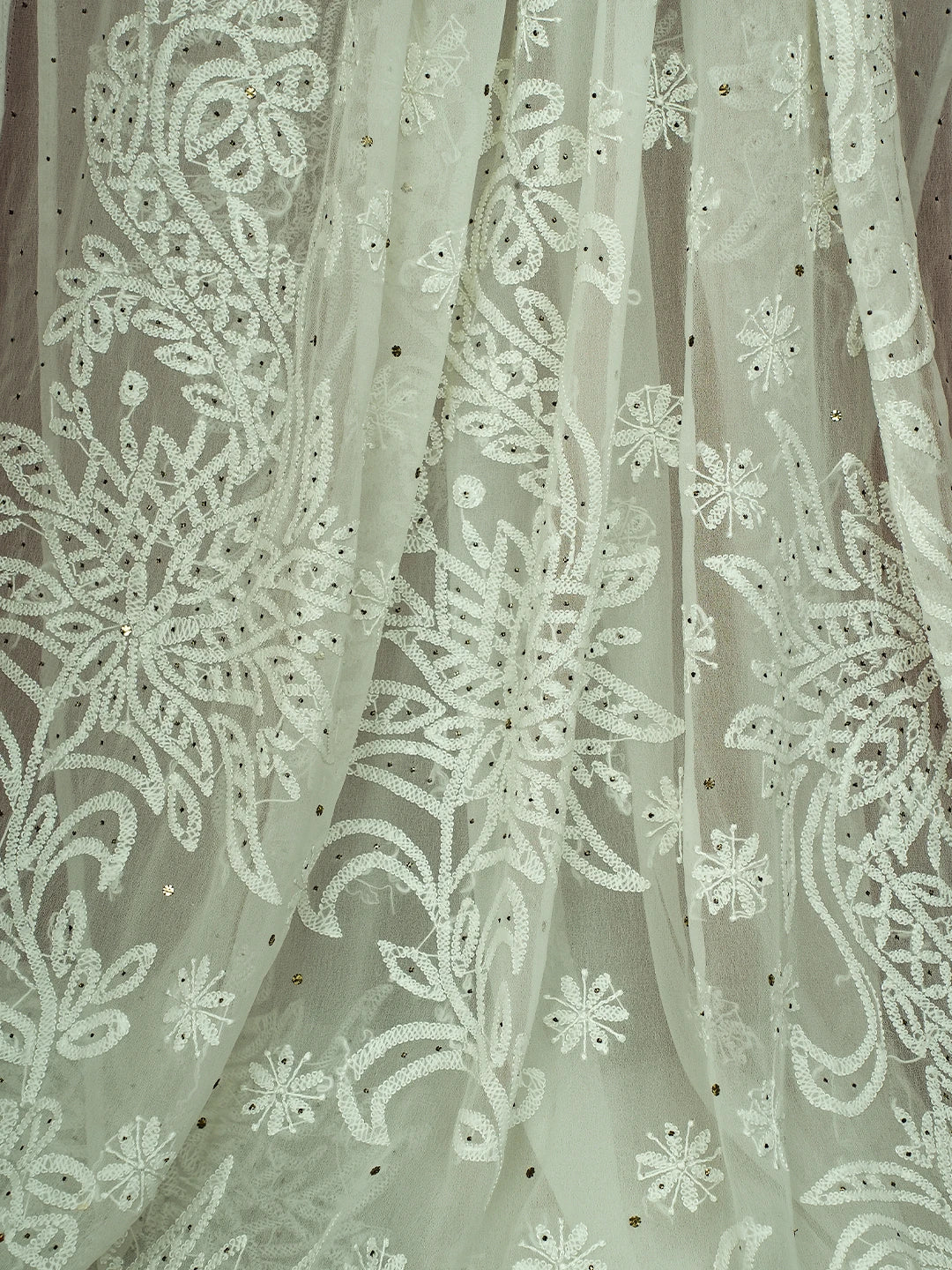 Ada Hand Embroidered Ivory White Georgette Lucknowi Chikankari Saree and Blouse With Mukaish Work 01A457872